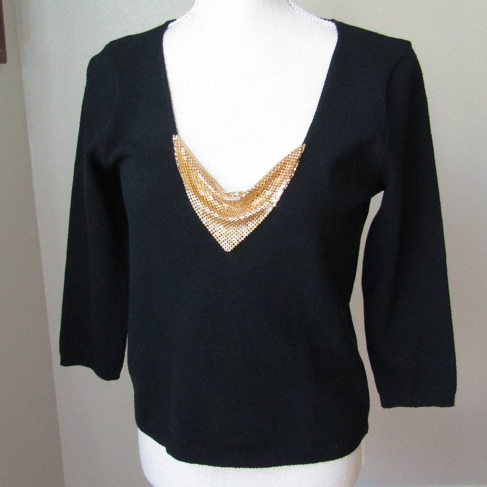 Cache Black Novelty Evening Top